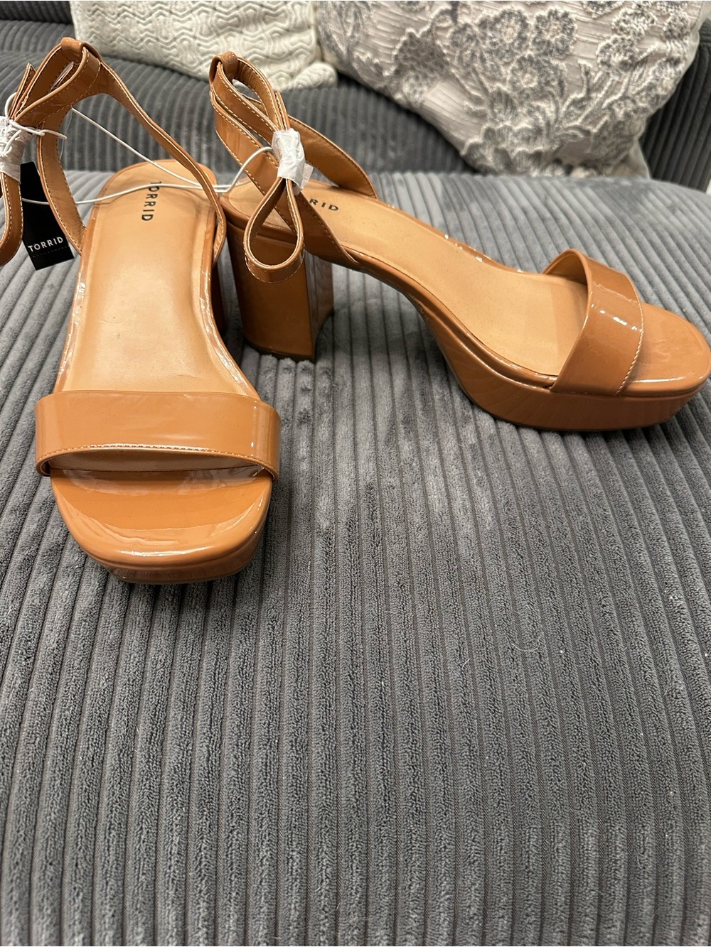 Torrid Tan Patent Platform Block Heel Sandals